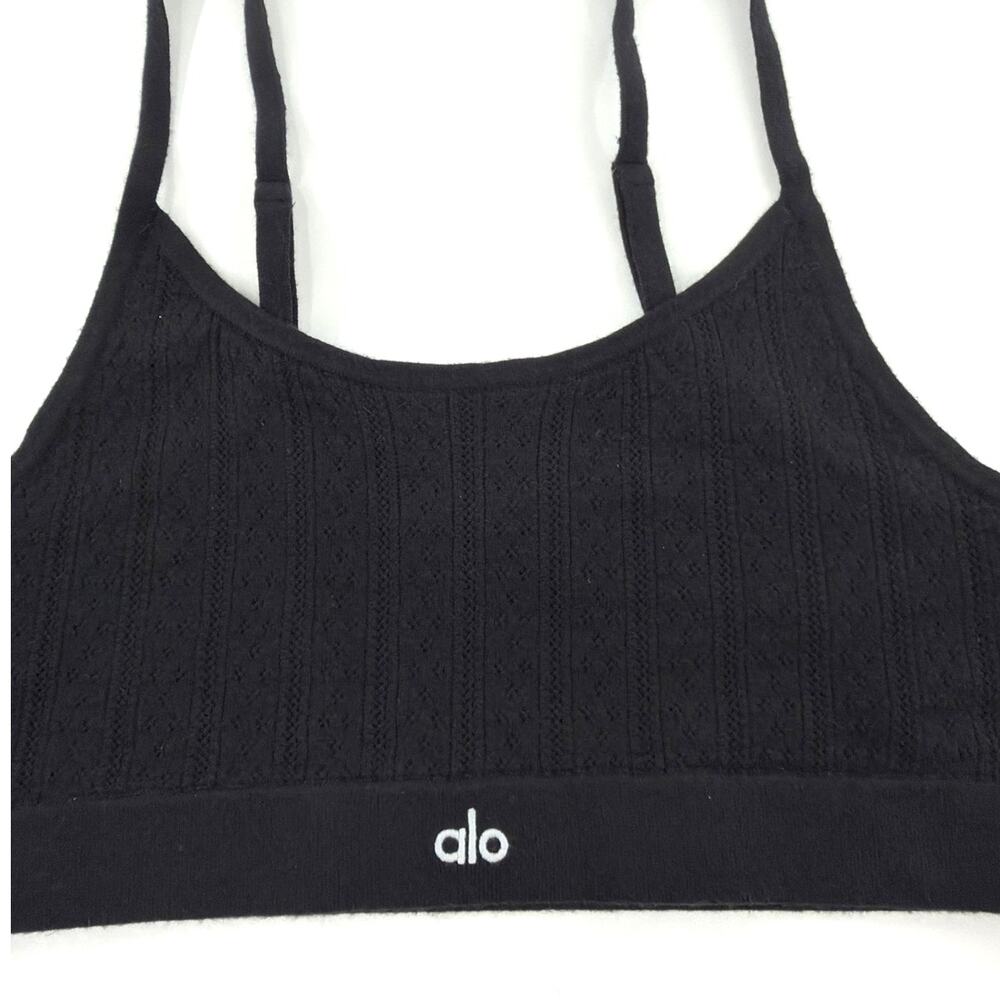Alo Yoga Black Pointelle Sweater Be Mine Bra Size L - Picture 4 of 9